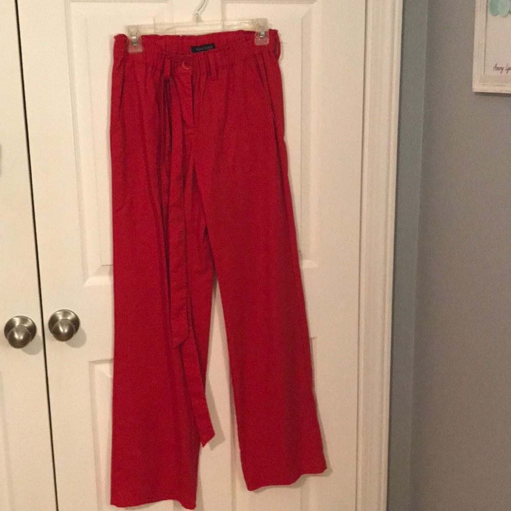 Red linen pants